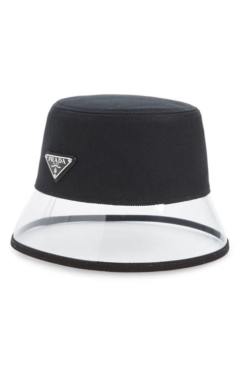 prada bucket hat clear brim|White Wide.